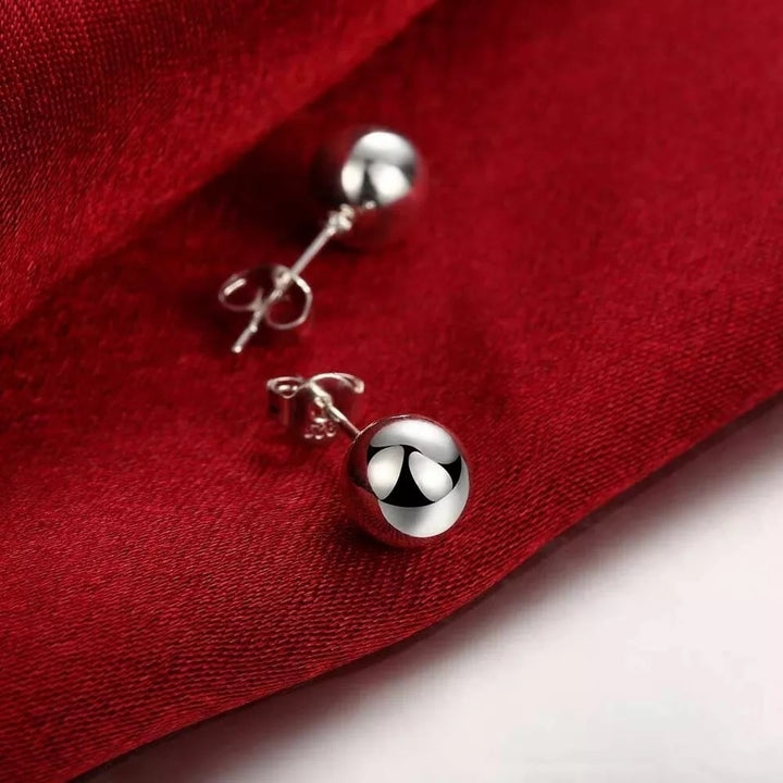 925 Sterling Silver Round Ball Stud Earrings Image 2