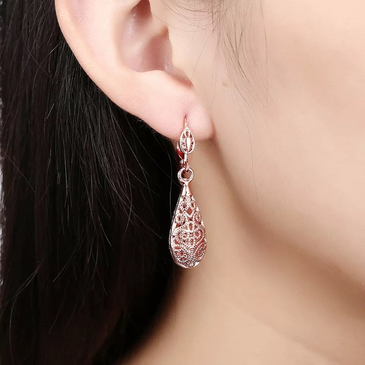 18K Gold Plated Filigree Teardrop Leverback Drop Dangle Earrings Image 3