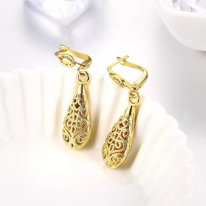 18K Gold Plated Filigree Teardrop Leverback Drop Dangle Earrings Image 4