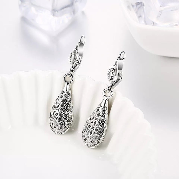 18K Gold Plated Filigree Teardrop Leverback Drop Dangle Earrings Image 8