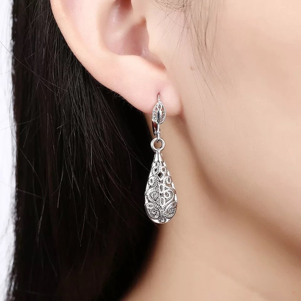 18K Gold Plated Filigree Teardrop Leverback Drop Dangle Earrings Image 9