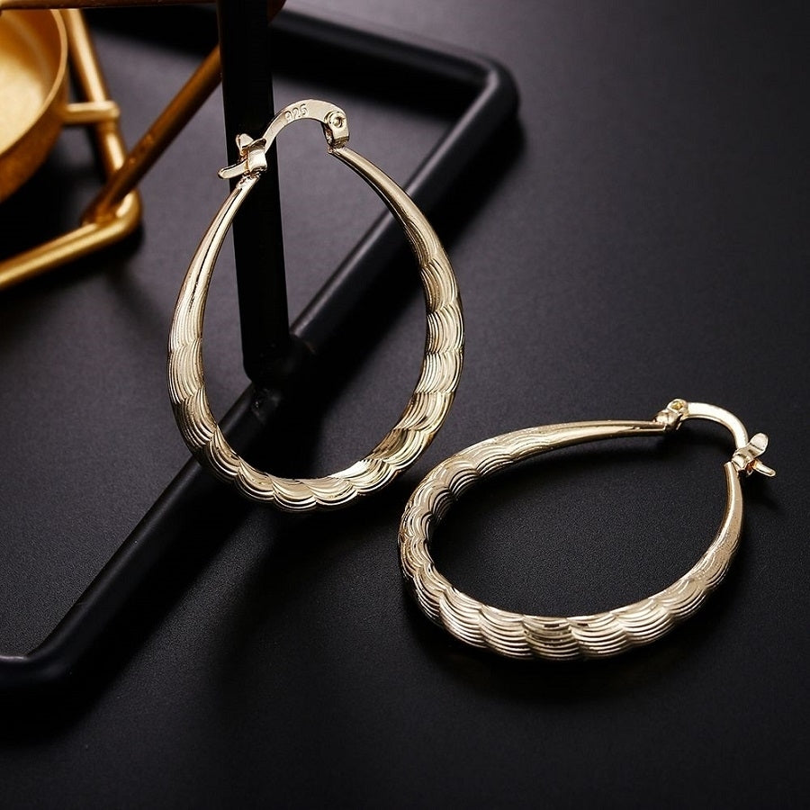 925 Sterling Silver Filigree Gold Hoop Earrings Image 3