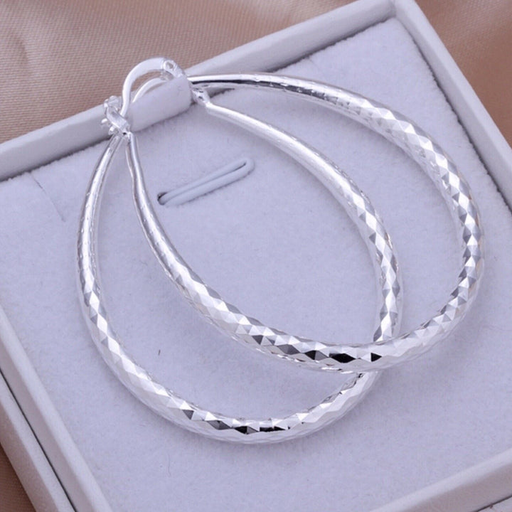 925 Sterling Silver Diamond Cut Hoop Earrings Image 2