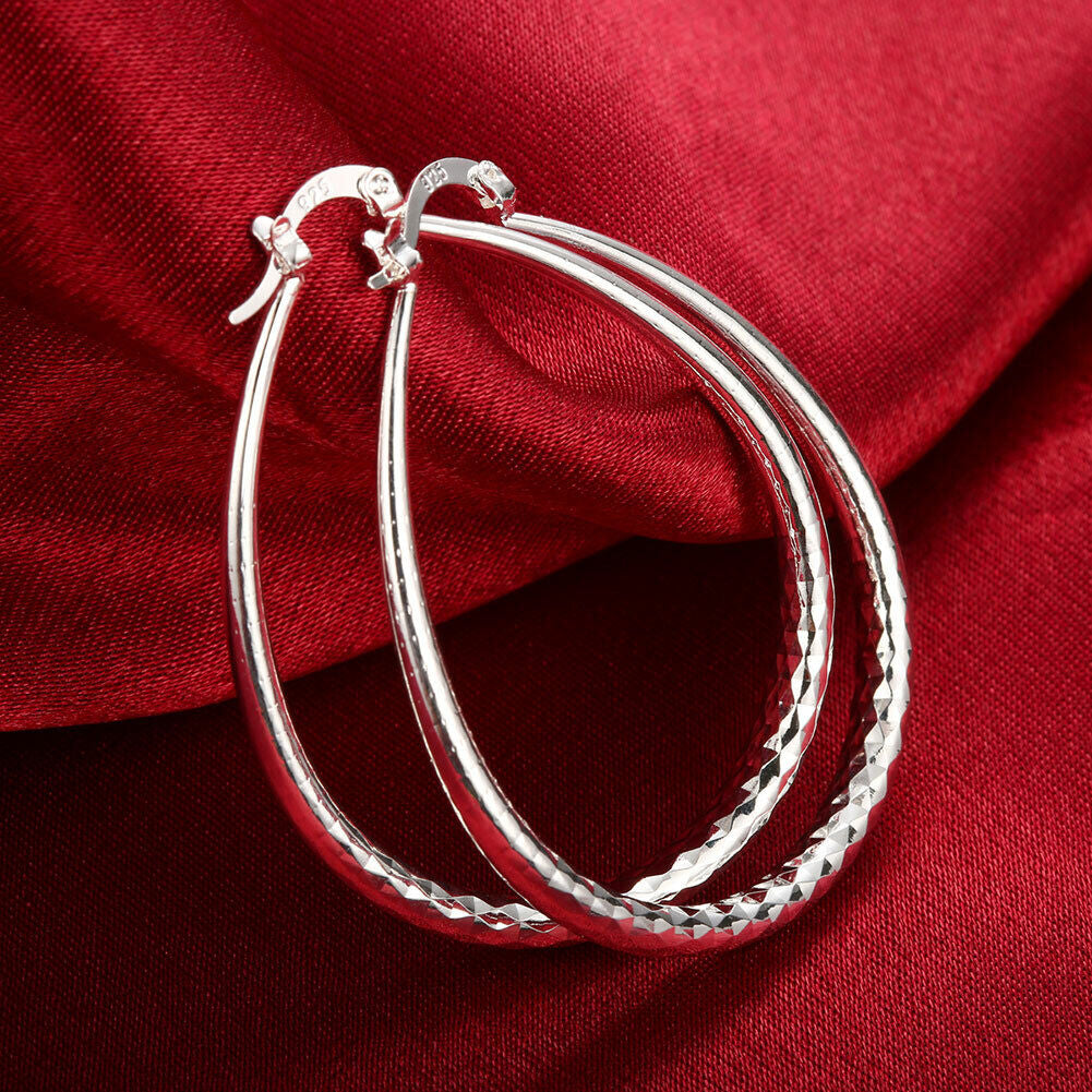 925 Sterling Silver Diamond Cut Hoop Earrings Image 3