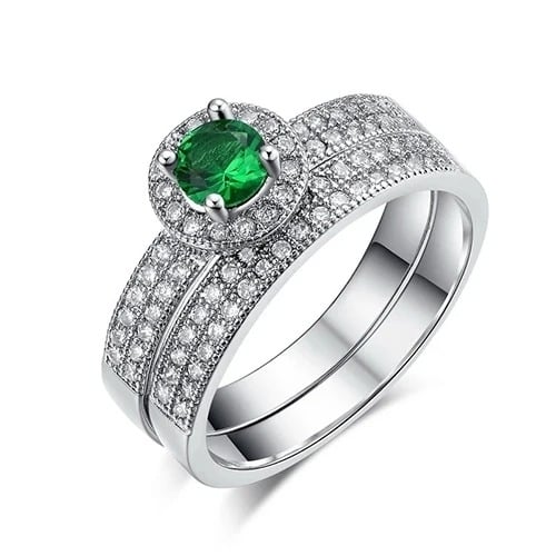 Green Cubic Zirconia Engagement Wedding Band Ring Image 1