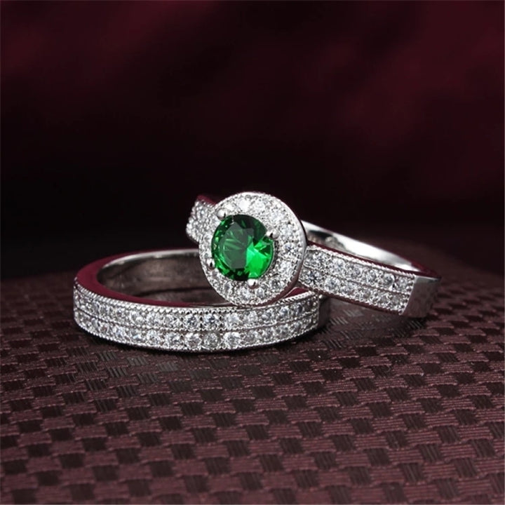 Green Cubic Zirconia Engagement Wedding Band Ring Image 3