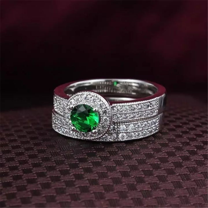 Green Cubic Zirconia Engagement Wedding Band Ring Image 4