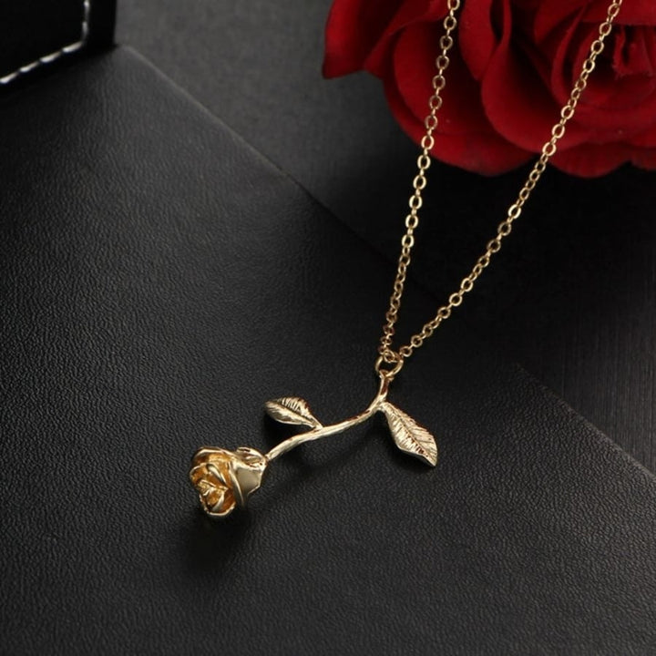 Women Delicate Rose Flower Pendant Chain Necklace Jewelry Image 8