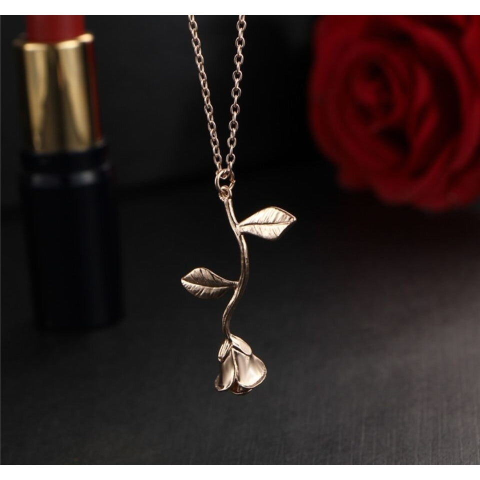 Women Delicate Rose Flower Pendant Chain Necklace Jewelry Image 9