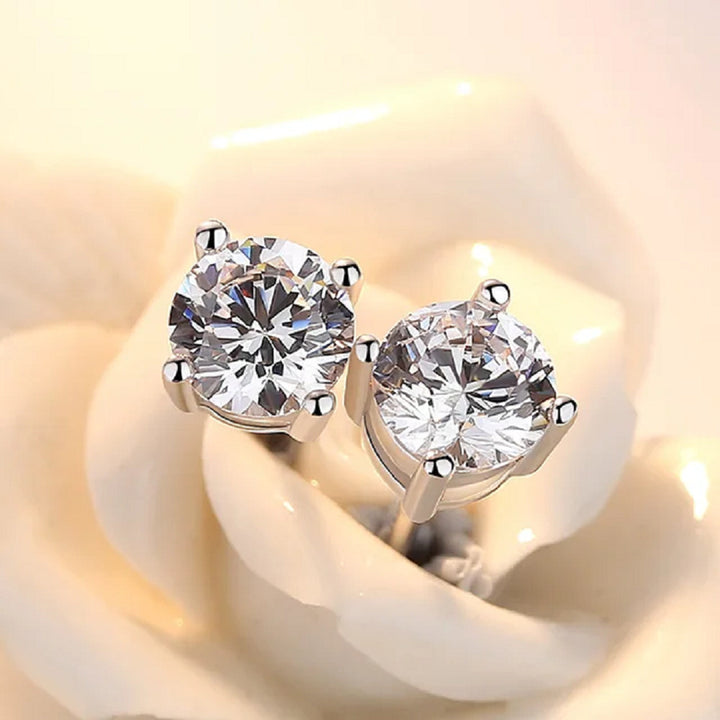 Stud Earrings Round Cubic Zirconia Pushback Post 925 Sterling Silver CZ  6mm Image 4