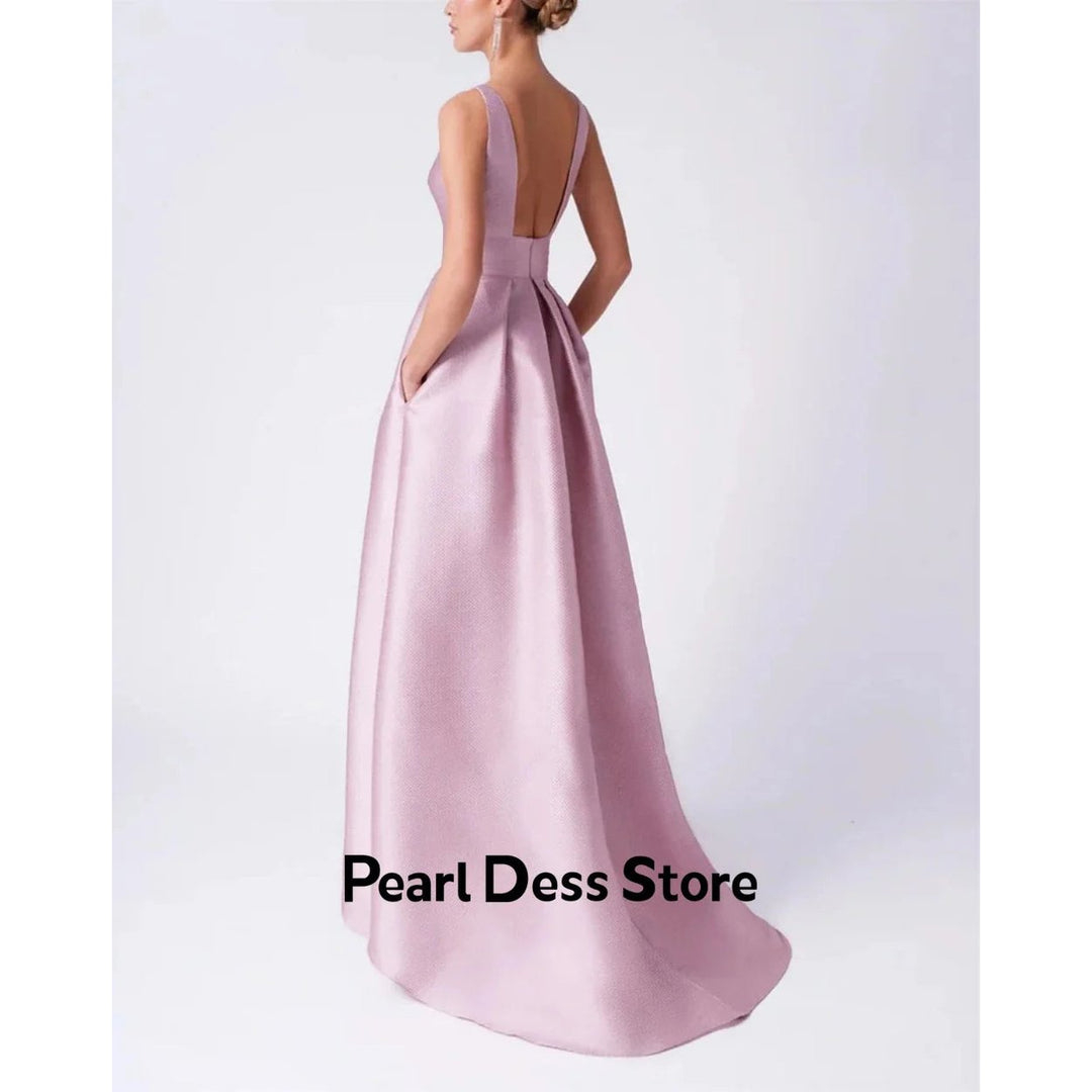 2024 Womens Satin Flower Party Dress Elegant Evening Dress High and Low Jewel Formal Birthday Dress Image 4