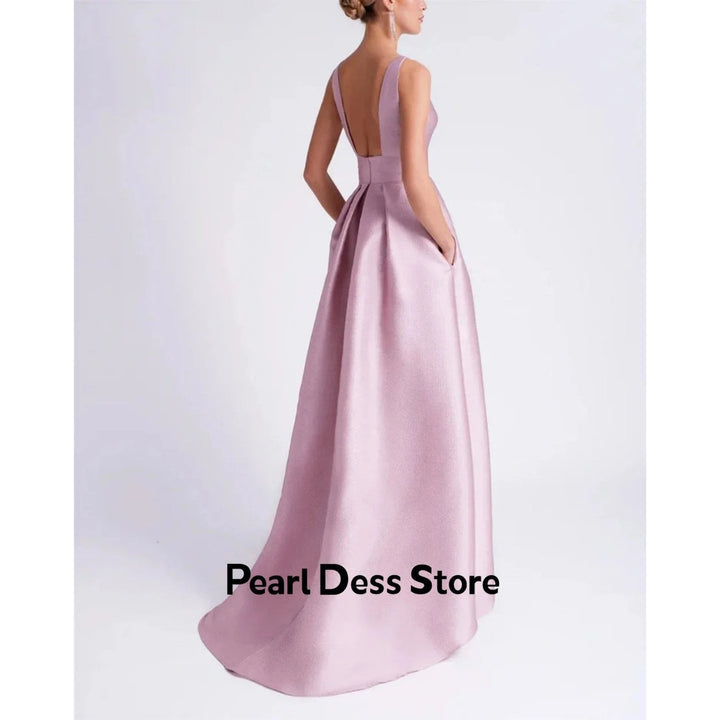 2024 Womens Satin Flower Party Dress Elegant Evening Dress High and Low Jewel Formal Birthday Dress Image 6