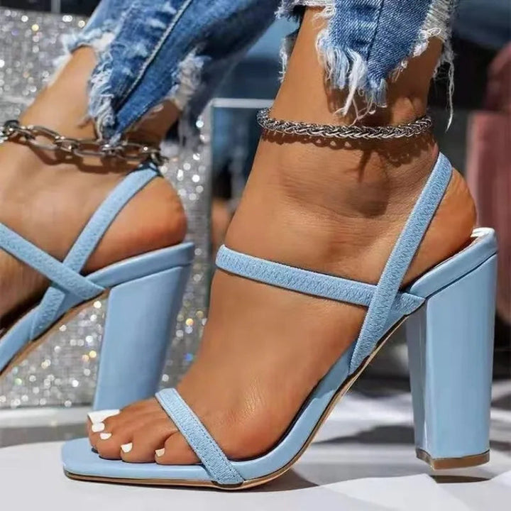 European American Trendy Thick Heel Sandals for Womens 2024 Summer High Heel Design with Fine Strap Sandals Zapatos Image 1