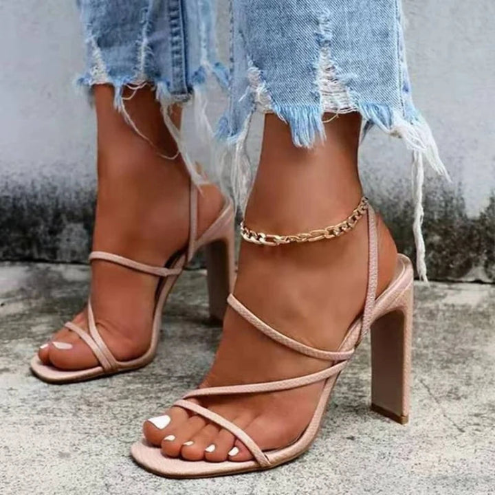 European American Trendy Thick Heel Sandals for Womens 2024 Summer High Heel Design with Fine Strap Sandals Zapatos Image 4