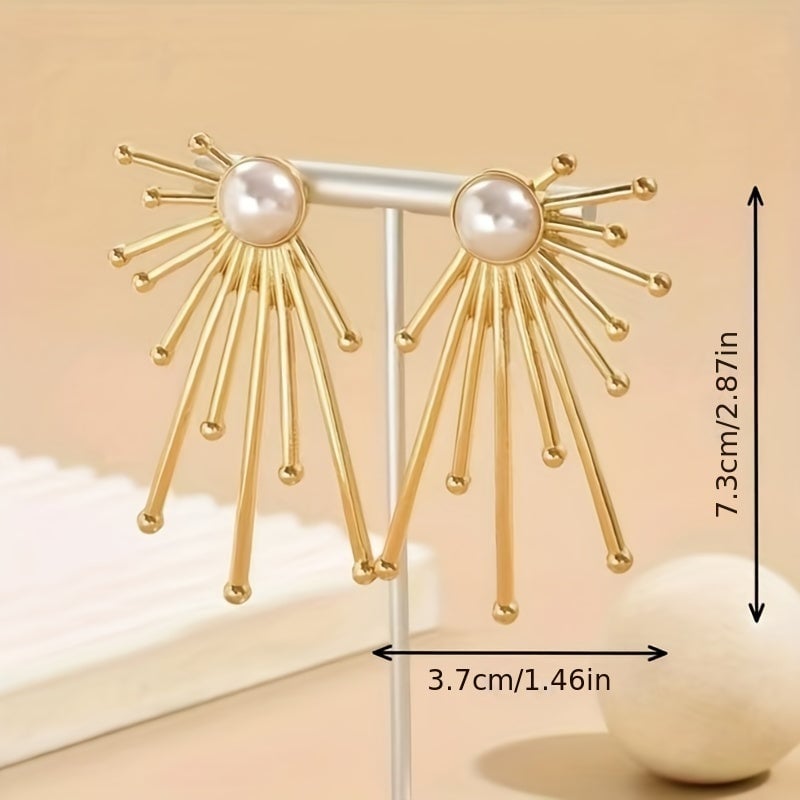 Exaggerated Trendy Ear Jewelry Faux Pearl Decor Daisy Shape Large Stud Earrings For Girls For Party Decor Image 6