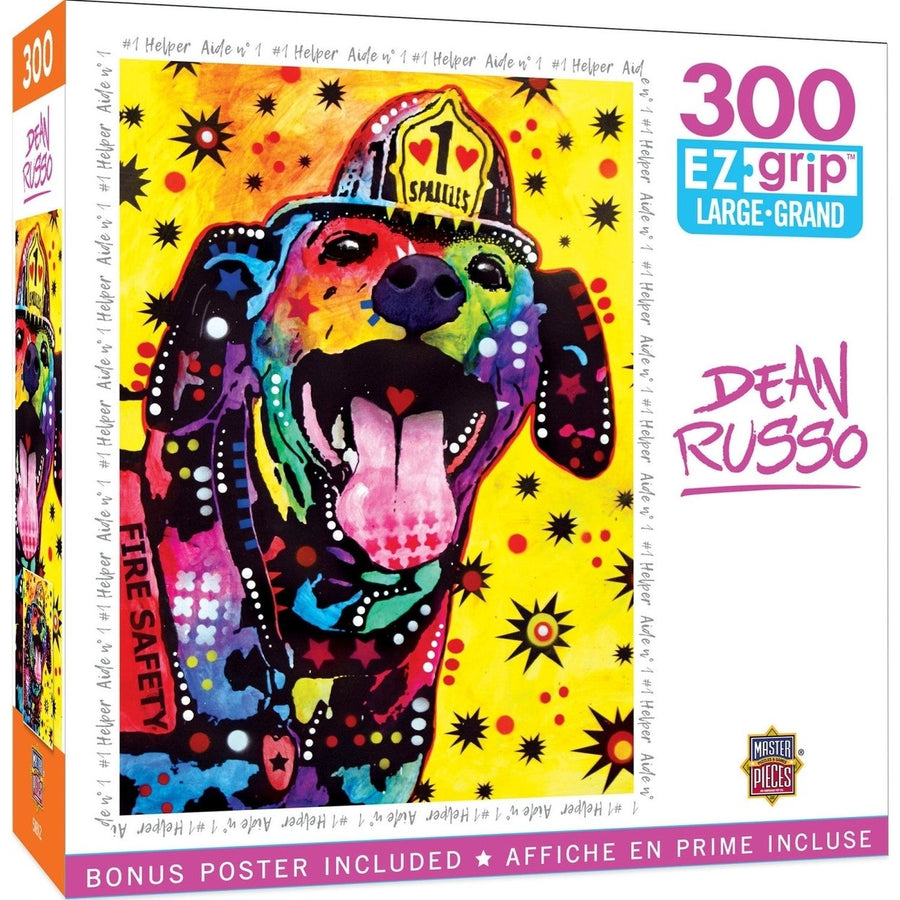 Dean Russo 300 Piece EZ Grip Jigsaw Puzzle Fire Safety Dog Art 18x24 inches Image 1