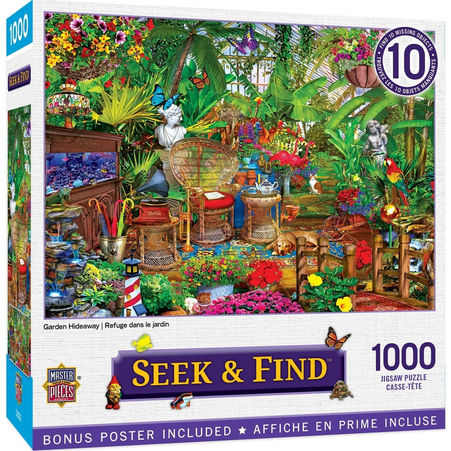 MasterPieces 1000 Piece Seek and Find Garden Hideaway Jigsaw Puzzle 19.25x26.75 Image 1