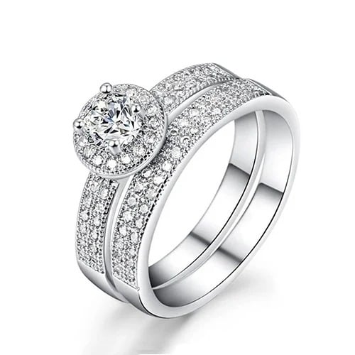 Cubic Zirconia Engagement Wedding Band Ring Image 1