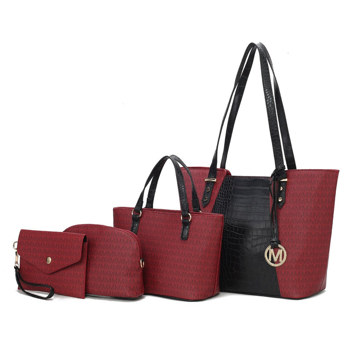 MKF Collection by Mia K Lippa M Signature Crocodile embossed Vegan Leather Women Bag 4 Pcs set Image 4