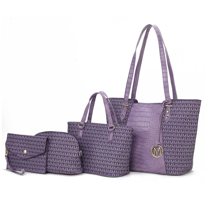 MKF Collection by Mia K Lippa M Signature Crocodile embossed Vegan Leather Women Bag 4 Pcs set Image 4