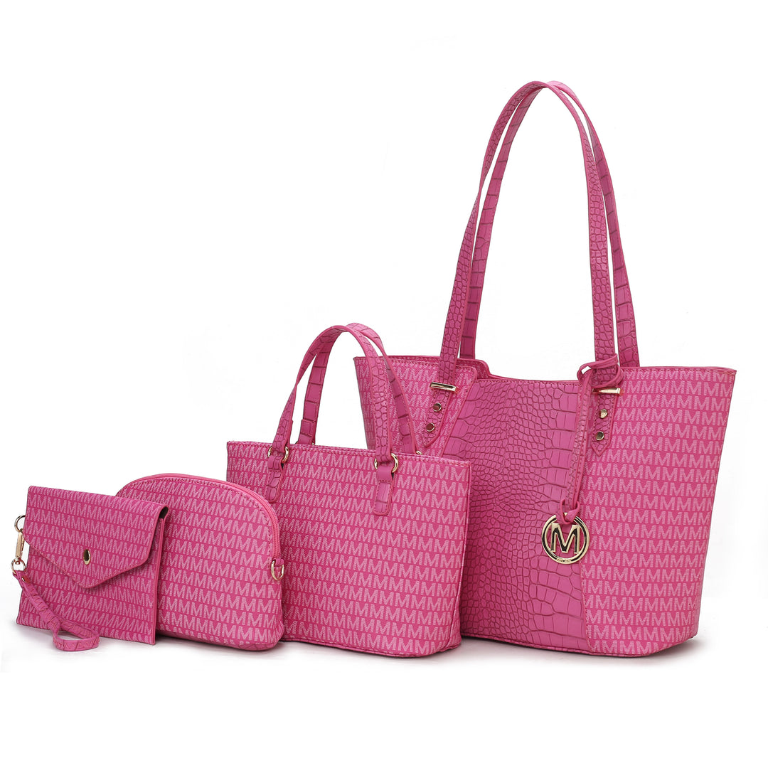 MKF Collection by Mia K Lippa M Signature Crocodile embossed Vegan Leather Women Bag 4 Pcs set Image 6