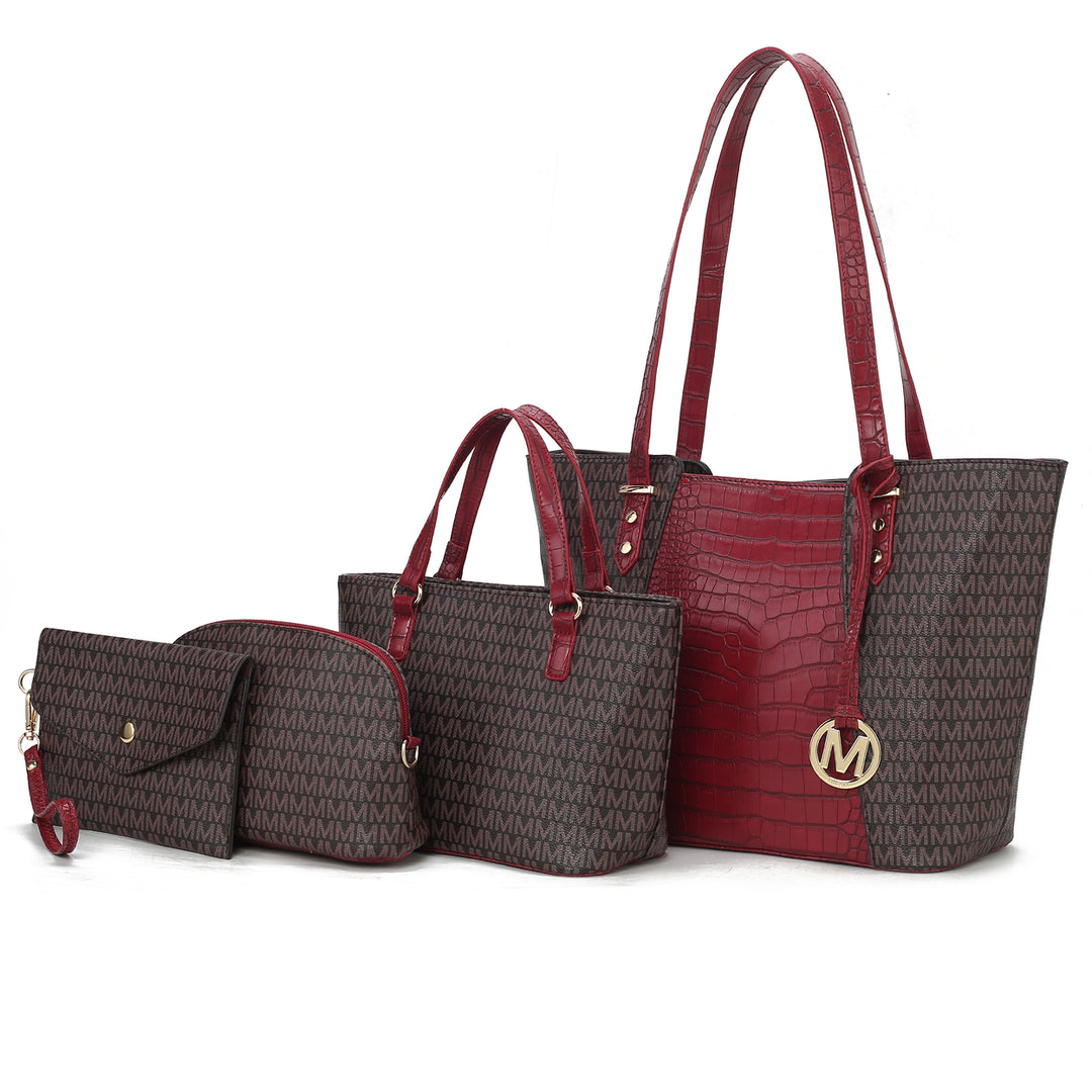 MKF Collection by Mia K Lippa M Signature Crocodile embossed Vegan Leather Women Bag 4 Pcs set Image 10