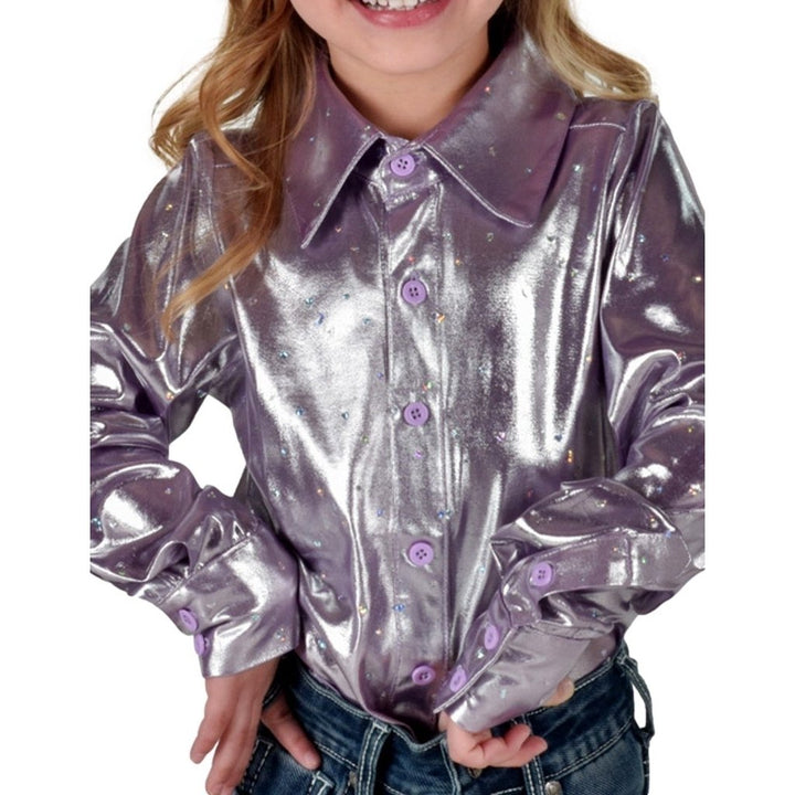 Cowgirl Tuff Western Shirt Girls L/S Foil Heart Star Purple 100882 Image 1