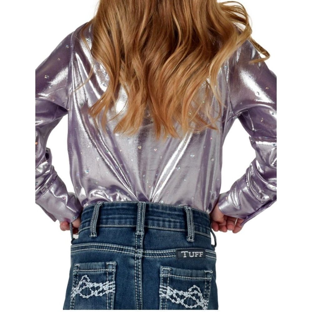 Cowgirl Tuff Western Shirt Girls L/S Foil Heart Star Purple 100882 Image 2