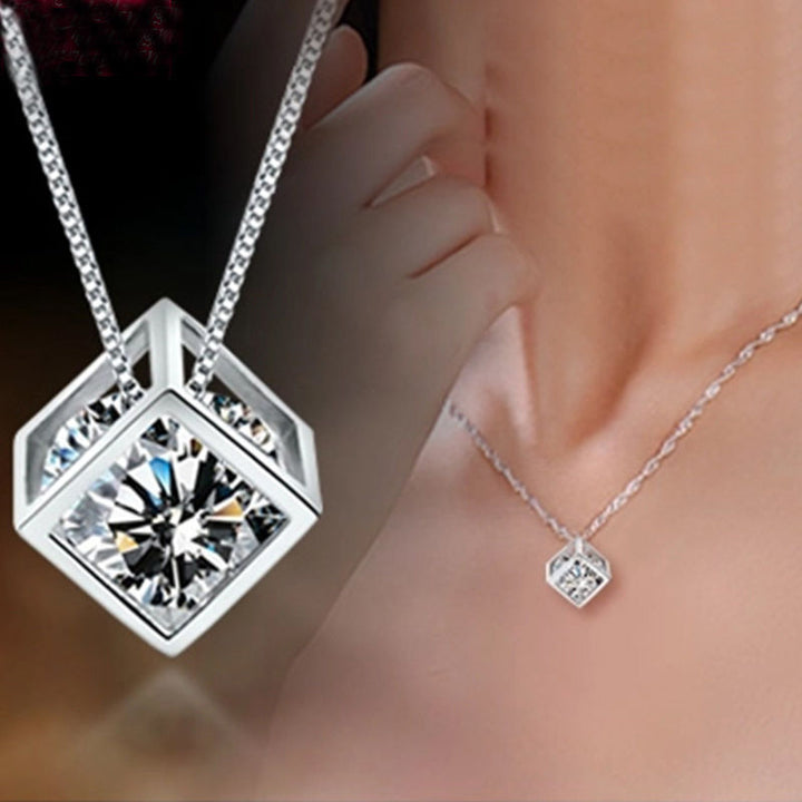 Crystal Ice Cube Cubic Zirconia Pendant Necklace Image 1