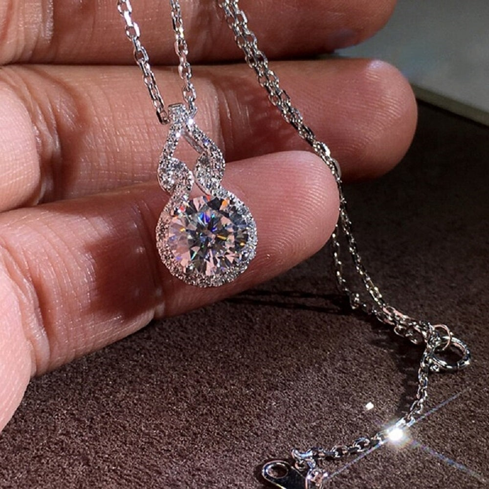 Arrivals White Gold Color Teardrop Cut Four Claws Zircon CZ Full Paved Clear Crystal Box Chain Pendant Necklace Image 1