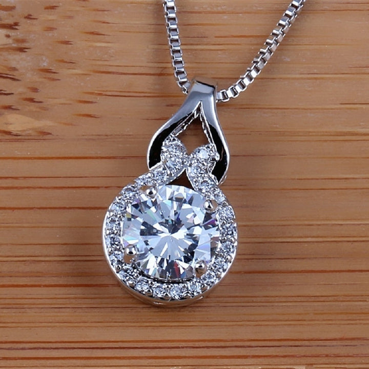 Arrivals White Gold Color Teardrop Cut Four Claws Zircon CZ Full Paved Clear Crystal Box Chain Pendant Necklace Image 2