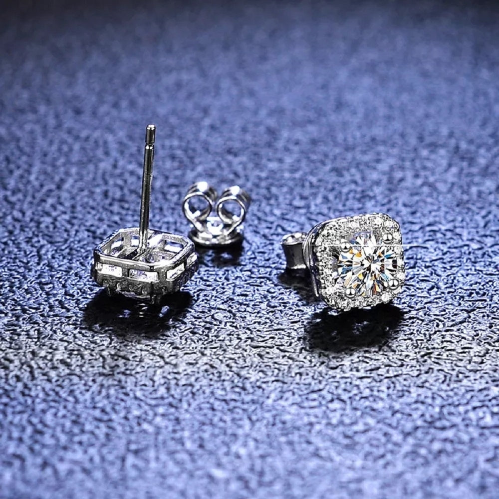 Sterling Silver Pave Cubic Zirconia 8mm Square Round Stud Earrings Gift Box S1 Image 6