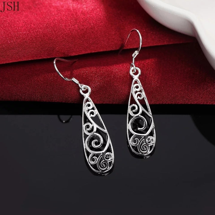 925 Sterling Silver Filigree Teardrop Drop Earrings Image 1