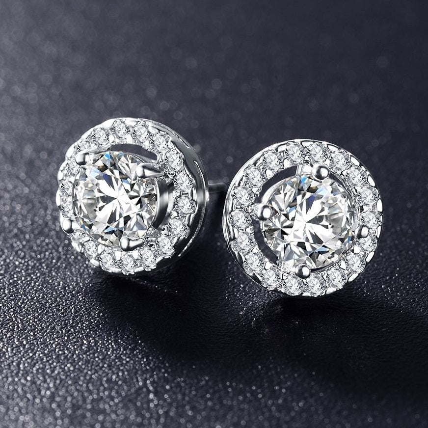 Silver Round Stud Earrings Image 2