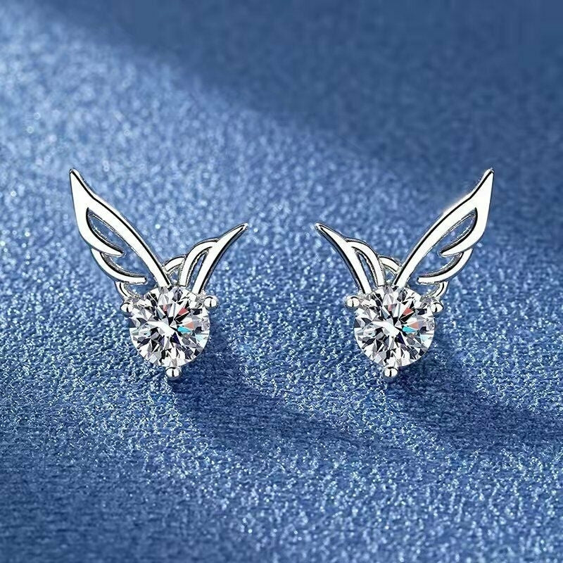 Angel Wings Silver Crystal Stud Earrings Image 2