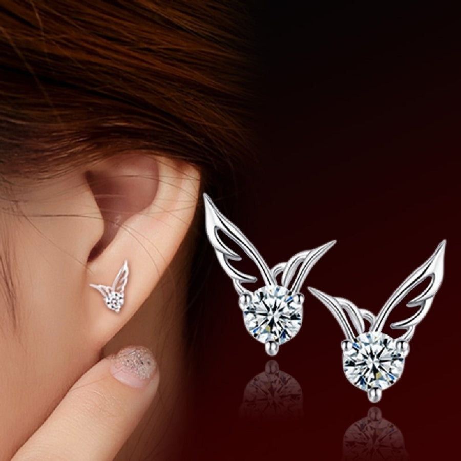 Angel Wings Silver Crystal Stud Earrings Image 1