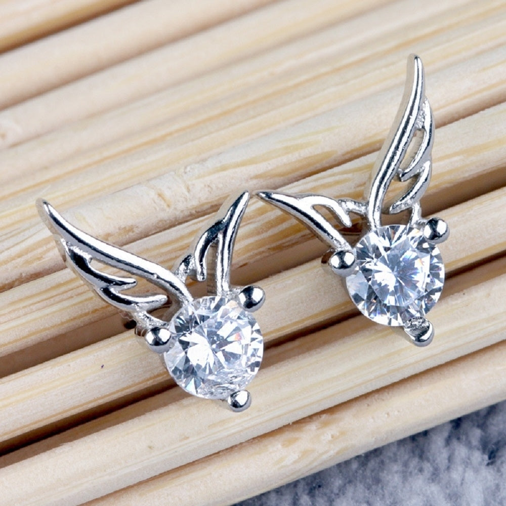 Angel Wings Silver Crystal Stud Earrings Image 3