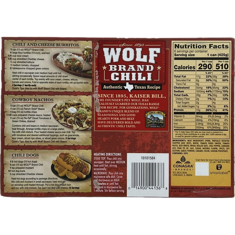 Wolf Brand No Beans Chili 15 Ounce Cans (Pack of 6) Image 2