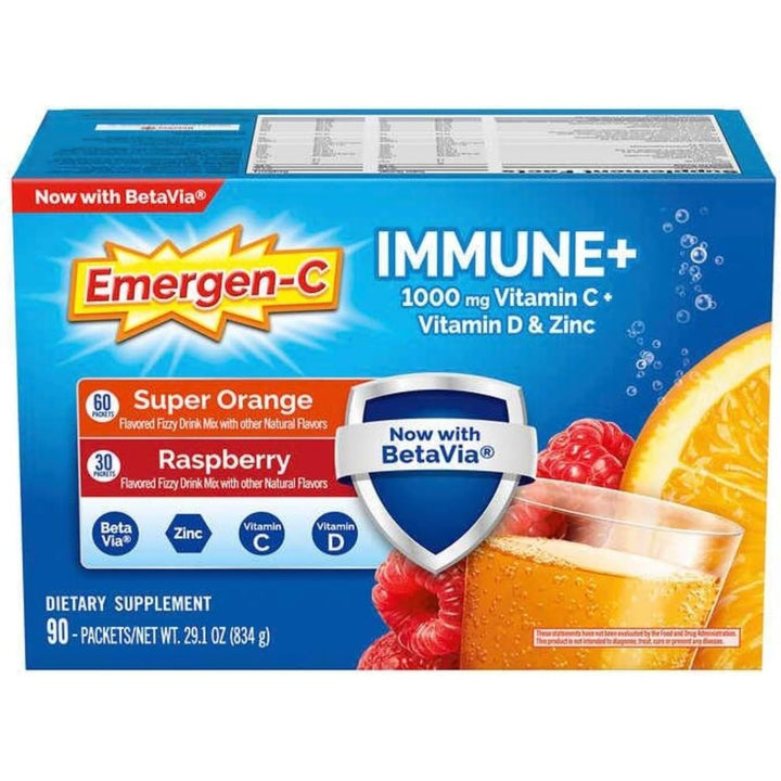 Emergen-C Immune+ 1000 mg Vitamin C + Vitamin D and Zinc 90 Packets Image 2