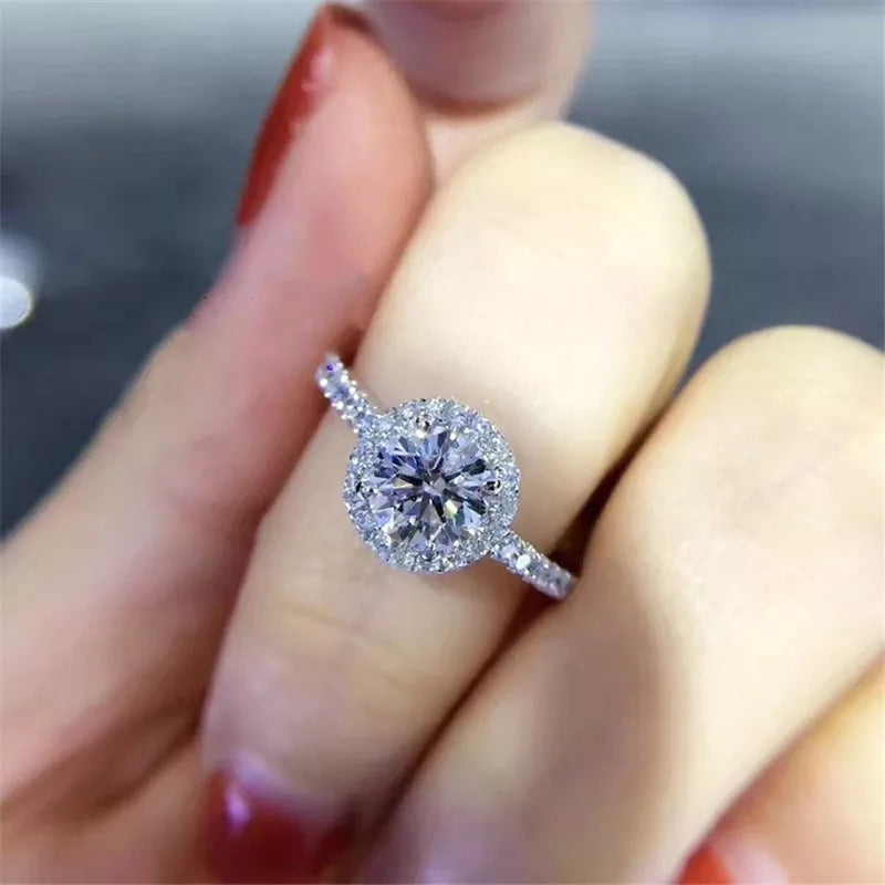 Round White Gold Plated CZ Crystal Wedding Engagement Ring Image 3