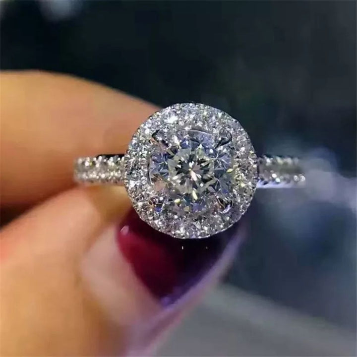 Round White Gold Plated CZ Crystal Wedding Engagement Ring Image 1