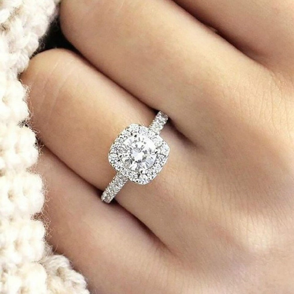 Romantic Cushion Cut White Gold Plated CZ Ring Image 9