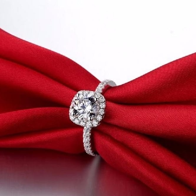 Romantic Cushion Cut White Gold Plated CZ Ring Image 7