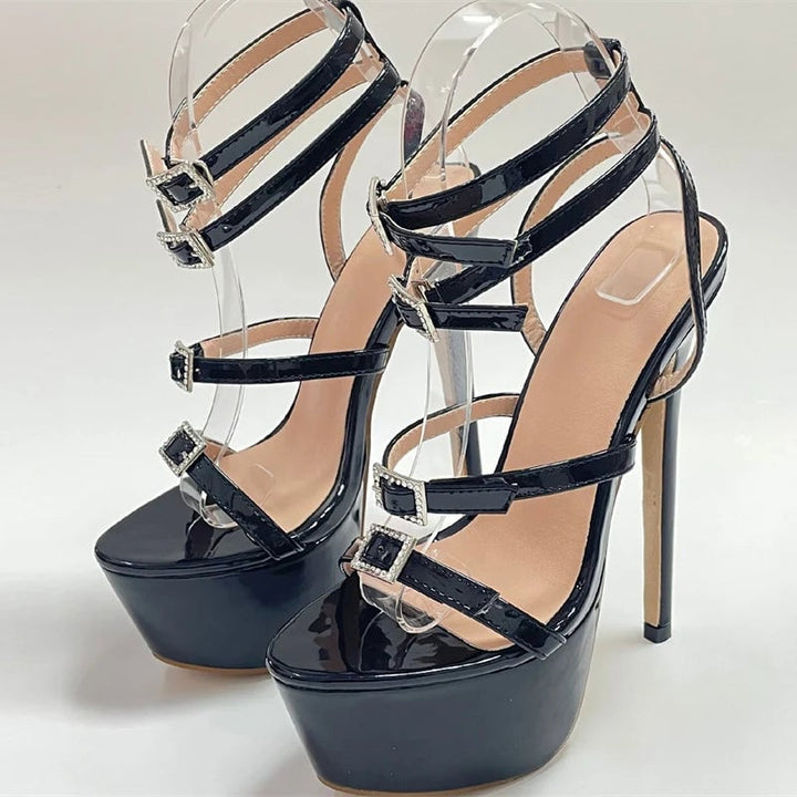 Liyke Runway Style Sexy High Heels Platform Sandals For Women Fashion Open Toe Crystal Buckle Stiletto Wedding Stripper Image 4