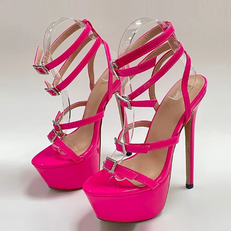 Liyke Runway Style Sexy High Heels Platform Sandals For Women Fashion Open Toe Crystal Buckle Stiletto Wedding Stripper Image 4