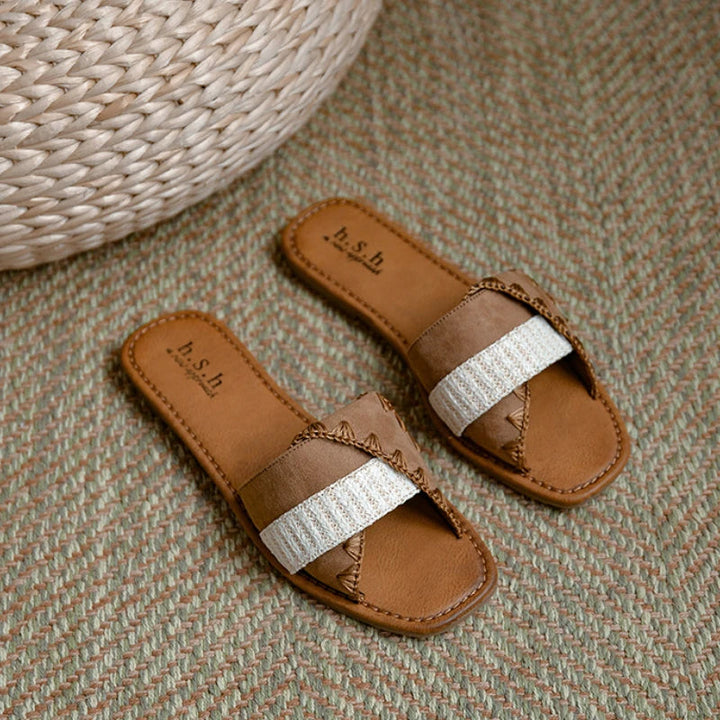 Slippers Women Summer 2023 Retro Designer Luxury Sandals Flat Casual Square Toe Outdoor Beach Slipper Pantuflas De Image 4