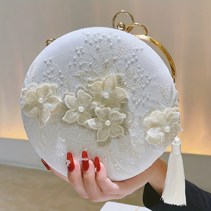 Floral Embroidery Round Evening Bag Clutch Wedding Purse For Women Party Banquet Flower Bag Hanfu Accessories Image 1