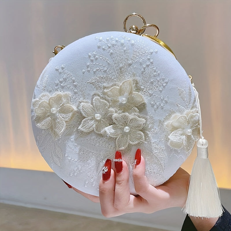 Floral Embroidery Round Evening Bag Clutch Wedding Purse For Women Party Banquet Flower Bag Hanfu Accessories Image 2