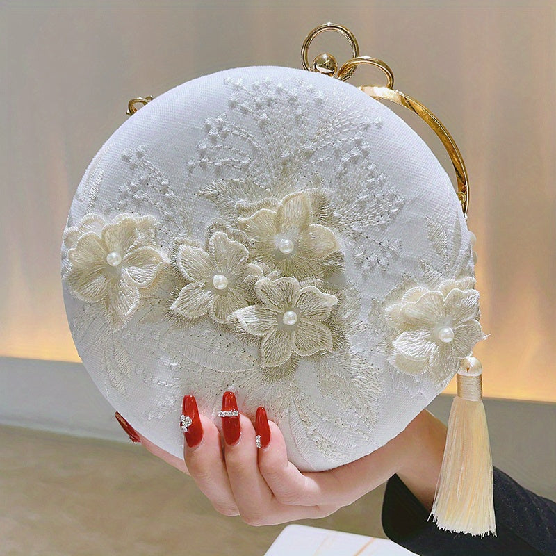 Floral Embroidery Round Evening Bag Clutch Wedding Purse For Women Party Banquet Flower Bag Hanfu Accessories Image 3