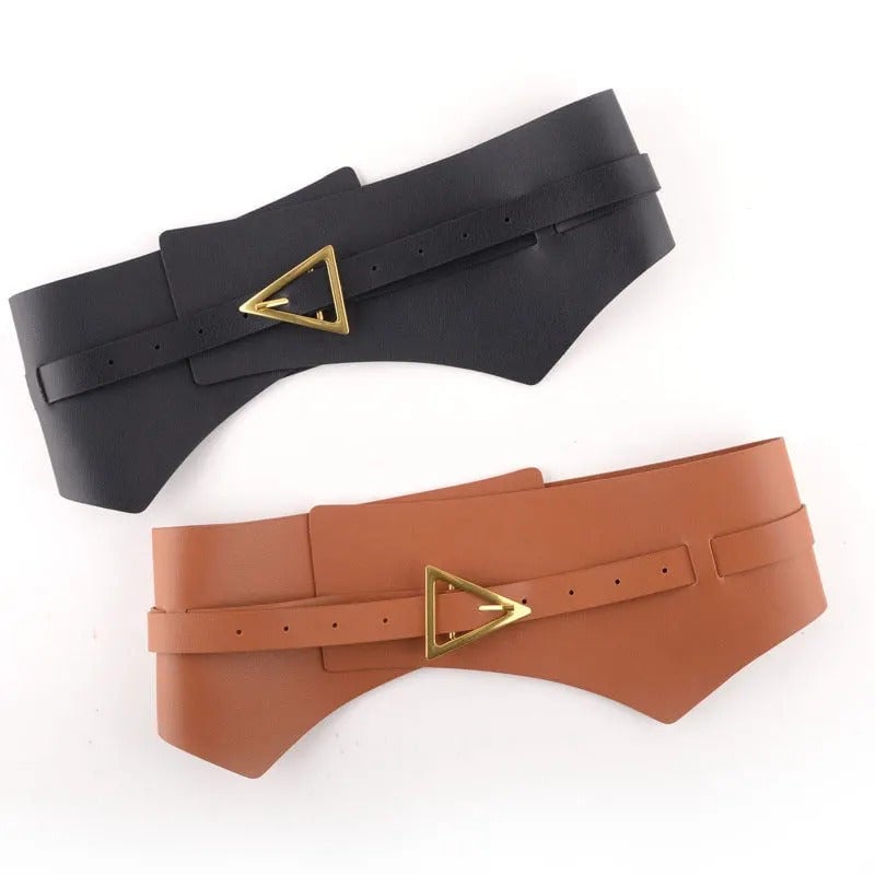 Faux Leather PU Womens Waist Belt Faux Leather Triangle Buckle Wide Girdle Image 4